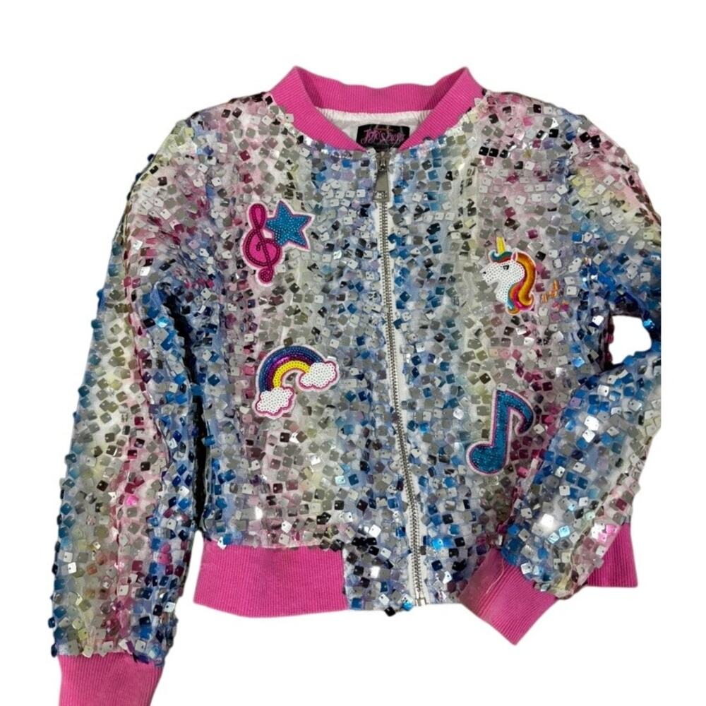 JoJo's Closet Sequin Bomber Jacket Girls Size XS 4/5 Flip Sequin Unicorn Rainbow